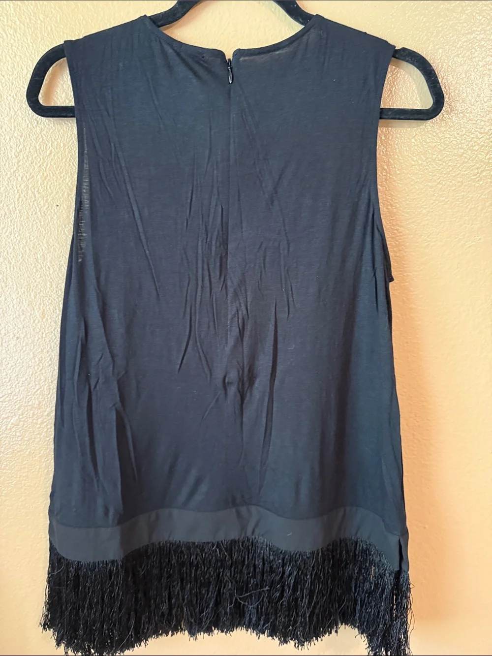 J. Crew Black Sleeveless Fringe-Hem Tank
